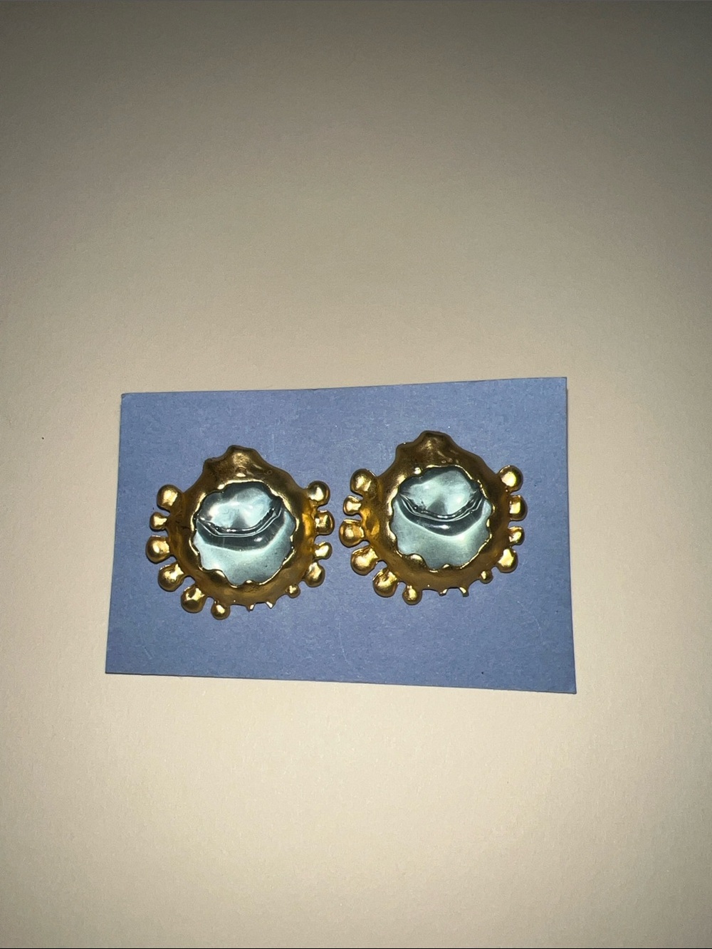 Source Unknown Gold and Light Blue Floral Clip-On Earrings - Women Jewelry